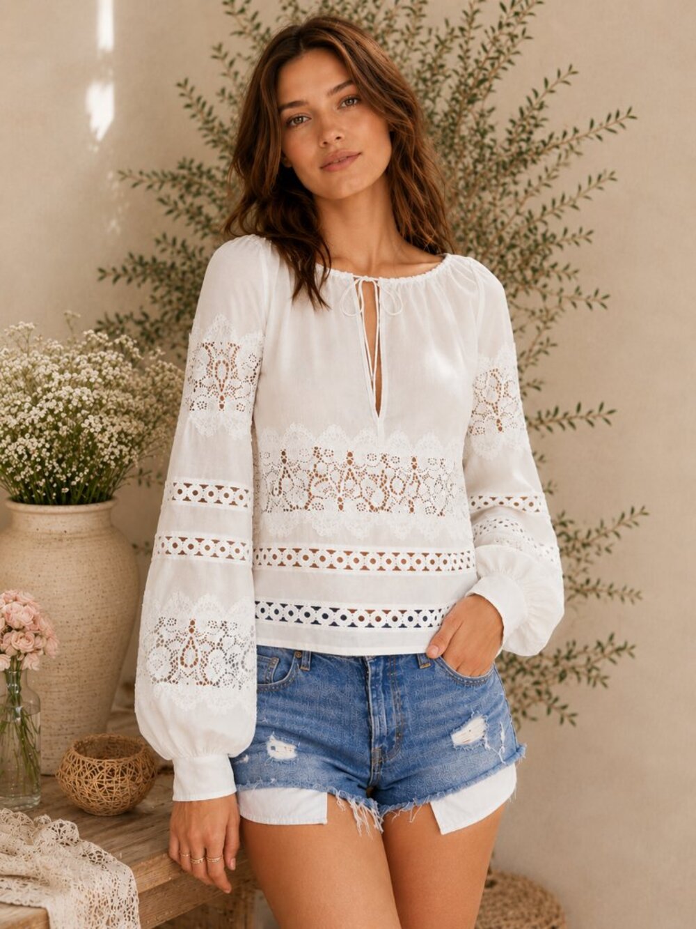 NWT For Love and Lemons Hayley Ivory Eyelet Lace Boho Top Blouse Sz S